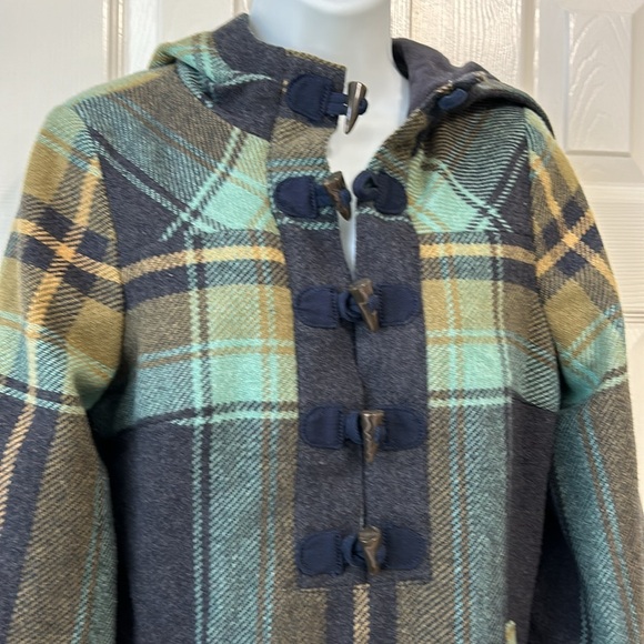 Mossimo Supply Hooded Pullover Jacket Wool Blend Plaid Toggle Buttons Womens - Picture 2 of 9